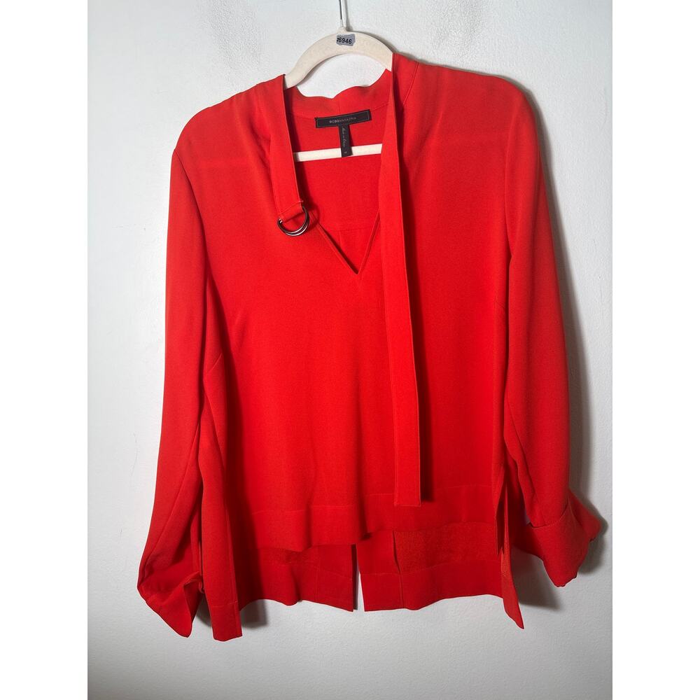 BCBG Orange Long Sleeve Flowy Blouse Sz M